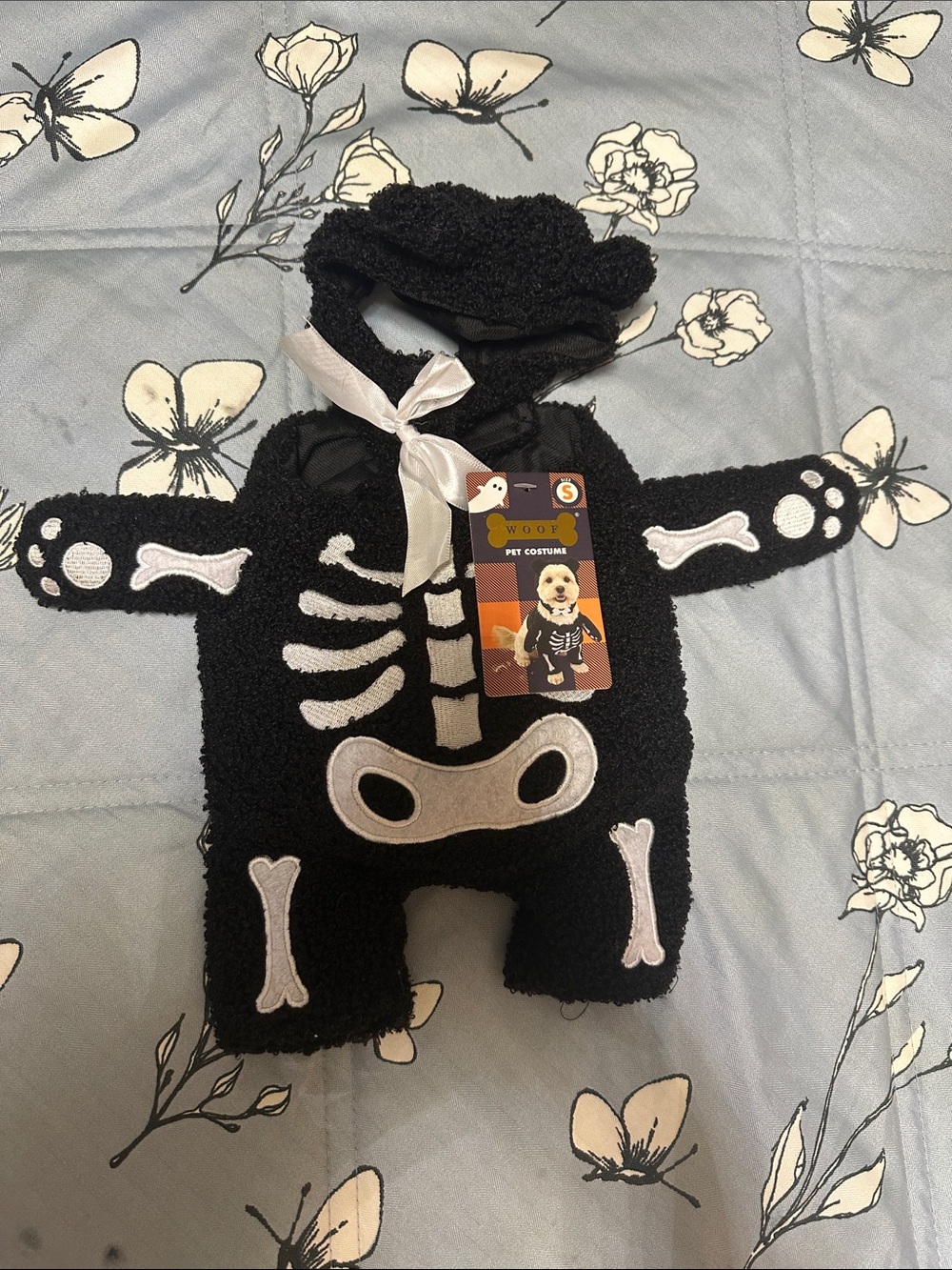 Brand new with tag WOOF Black Skeleton Dog Costume Hoodie - Plush Pet Outfit